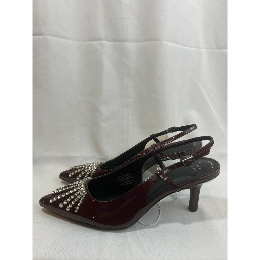 A New Day Burgundy Patent Rhinestone Slingback‎ Kitten Heels Size 11 Burgundy